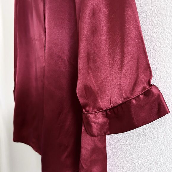 Vintage 90s Victoria Secret Size S Satin Sleep Shirt Burgundy Red Button Up - Picture 6 of 16